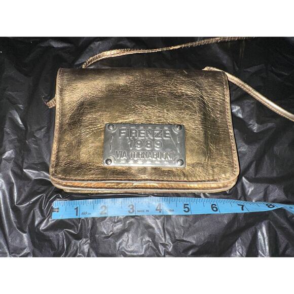RARE POLLY BERGEN VINTAGE METALLIC GOLD LEATHER FIRENZE 1989 VIA TORNABUONI BAG - Picture 7 of 7